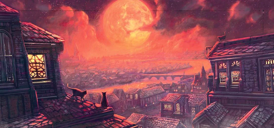 Arkham burning at night, from the Brethren of Ash campaign.